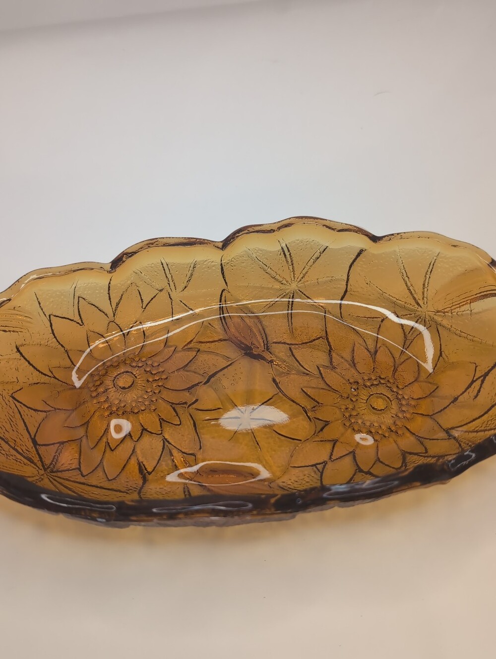 Vintage Amber Colored Indiana Glass Sunflower Relish Dish